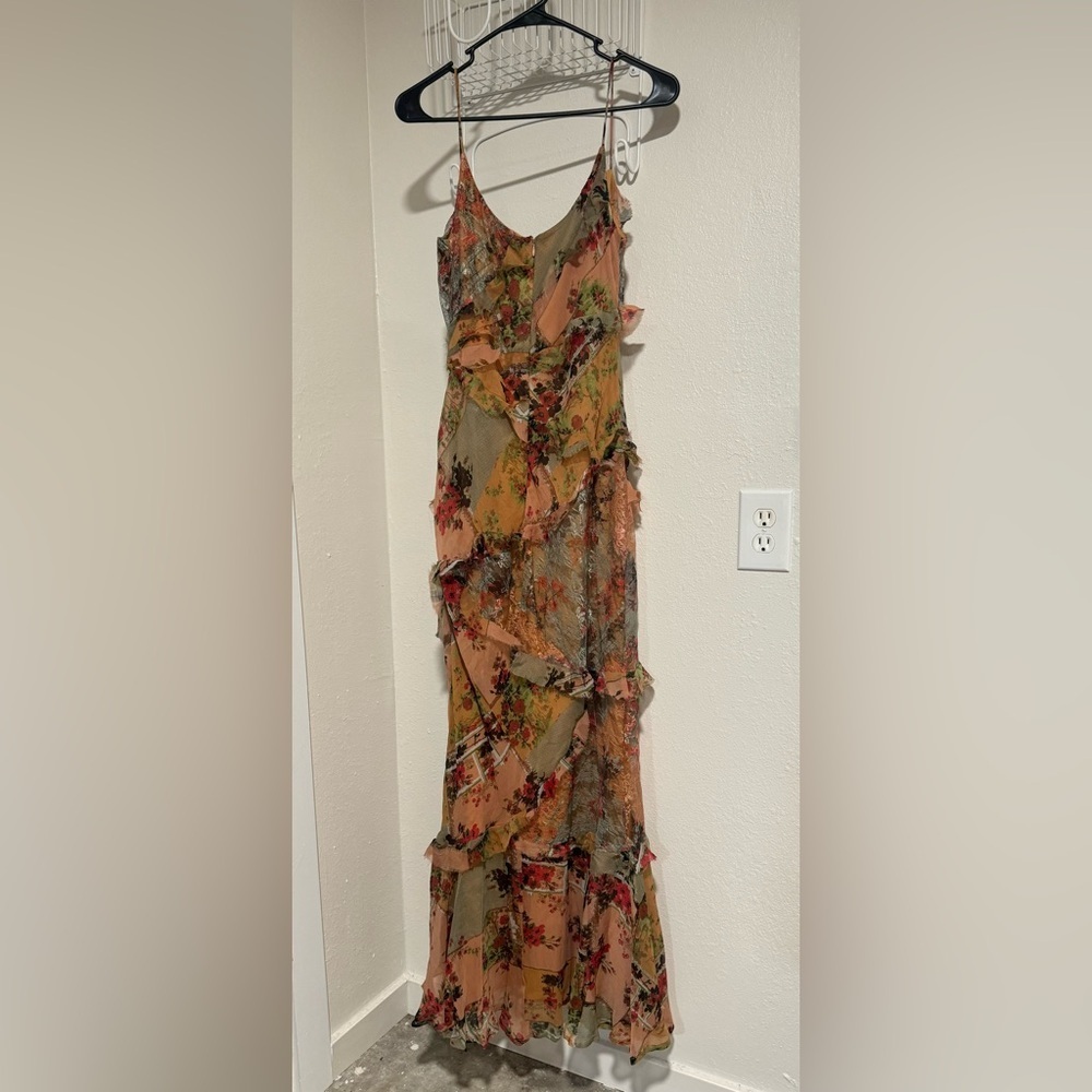 ASOS DESIGN cami bias maxi dress with ruffles patched lace in mixed floral print - Picture 6 of 6